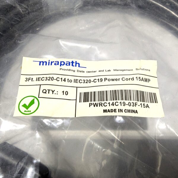 Mirapath 3 Ft (Quantity 10) IEC320-C14 to C19 AC Power Cords 15A PWRC14C19-03F-15A - Image 2