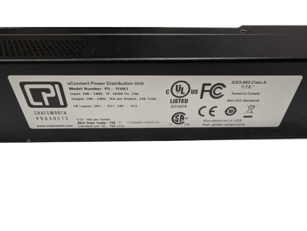 Chatsworth eConnect Switched PDU P5-1F0A1 240V 24A 24-C13-Outlets L6-30P (2) Chatsworth eConnect Switched PDU P5-1F0A1 240V 24A 24-C13-Outlets L6-30P