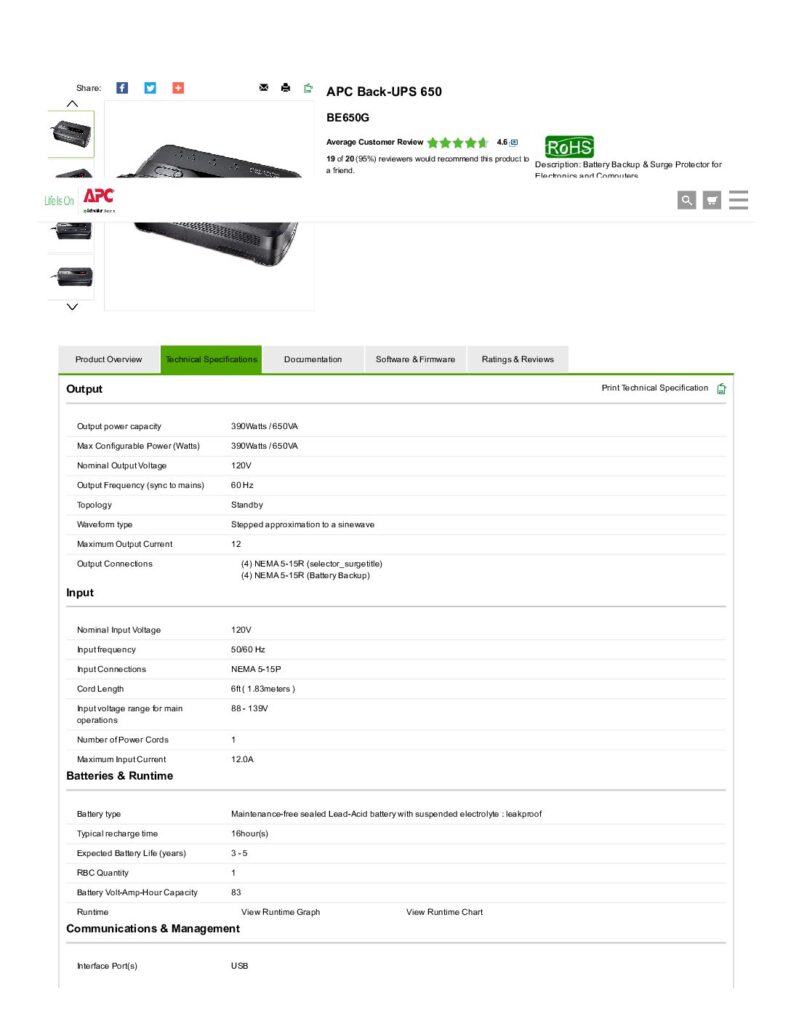 thumbnail of APC Back-UPS 650 – Specs – United States