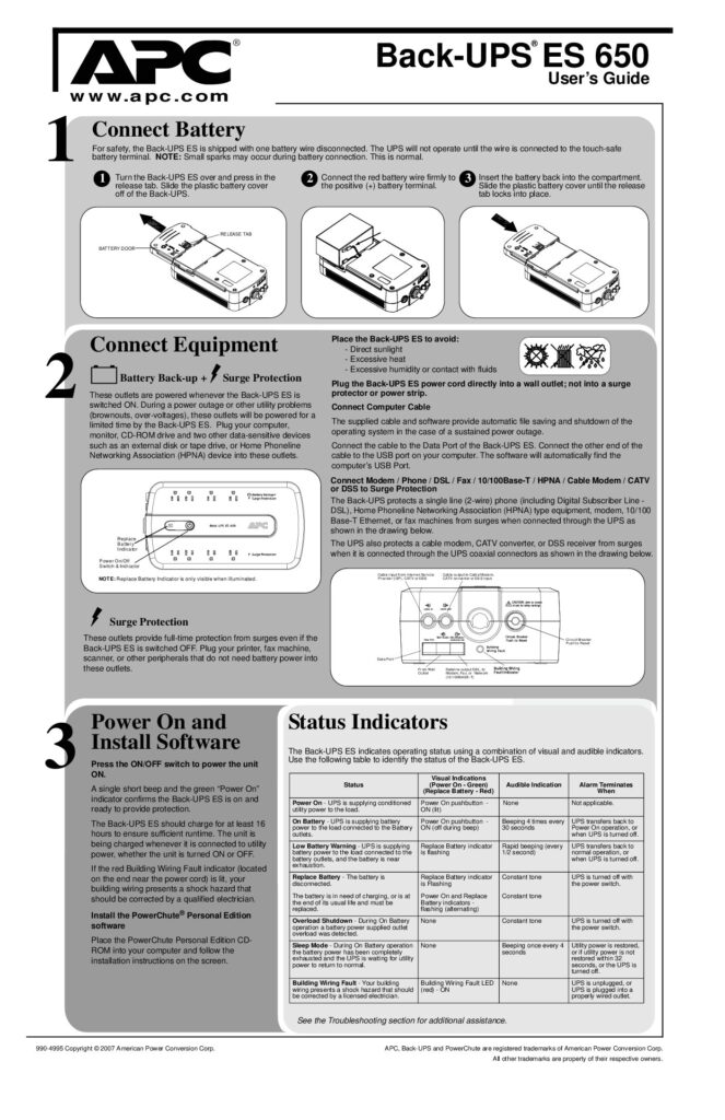thumbnail of APC Back-UPS ES 650 User Manual