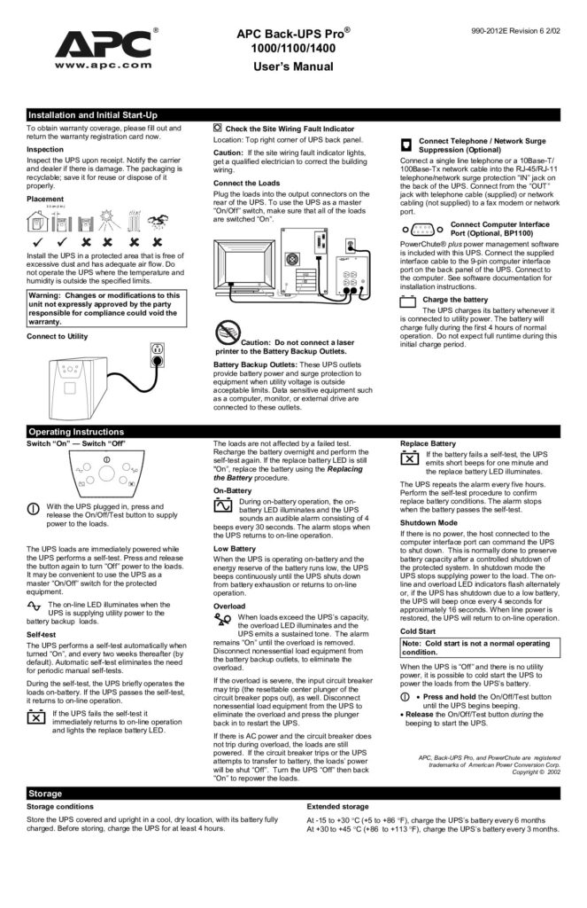 thumbnail of APC Back-UPS Pro 1000-1100-1400 Manual