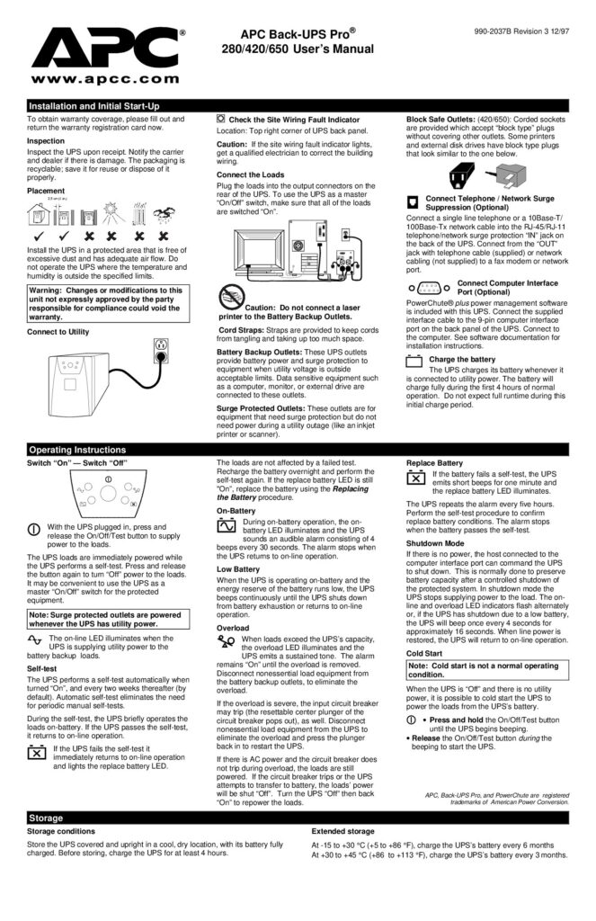 thumbnail of APC Back-UPS Pro 650 Users Manual