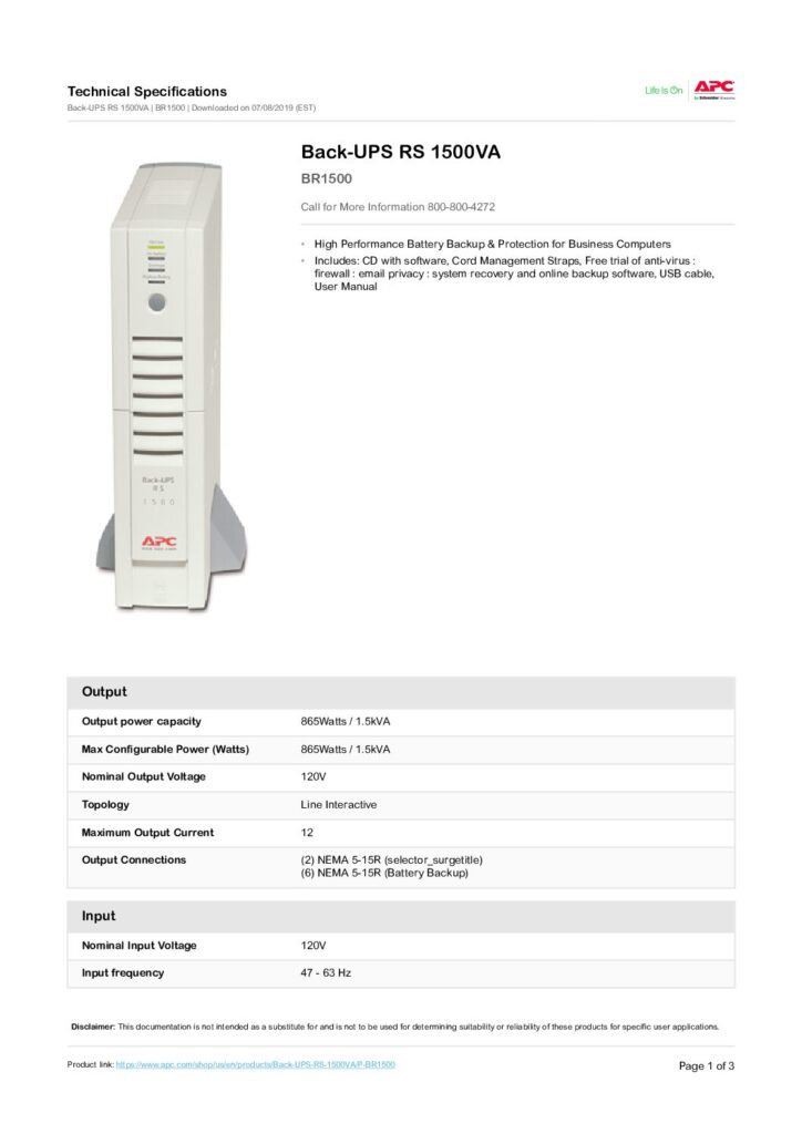 thumbnail of APC Back-UPS RS 1500 BR1500