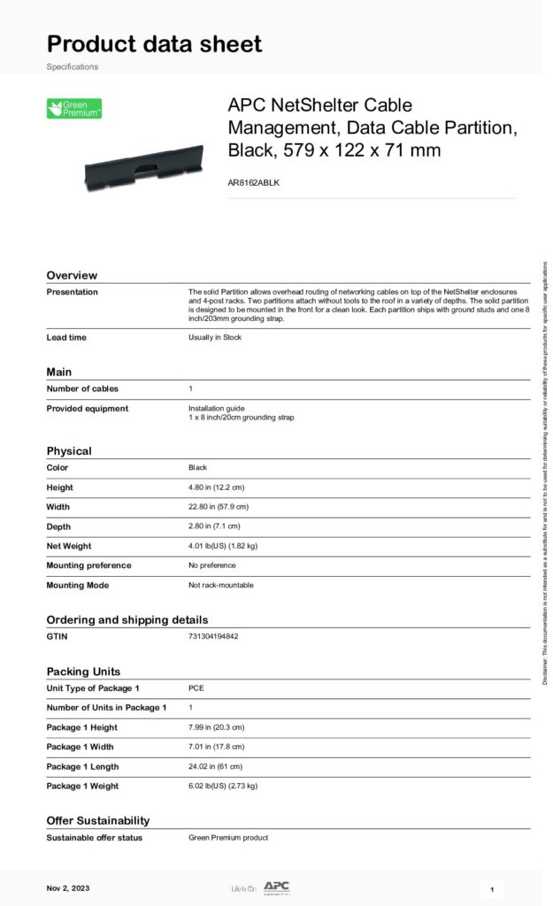 thumbnail of APC NetShelter Cable Management AR8162ABLK