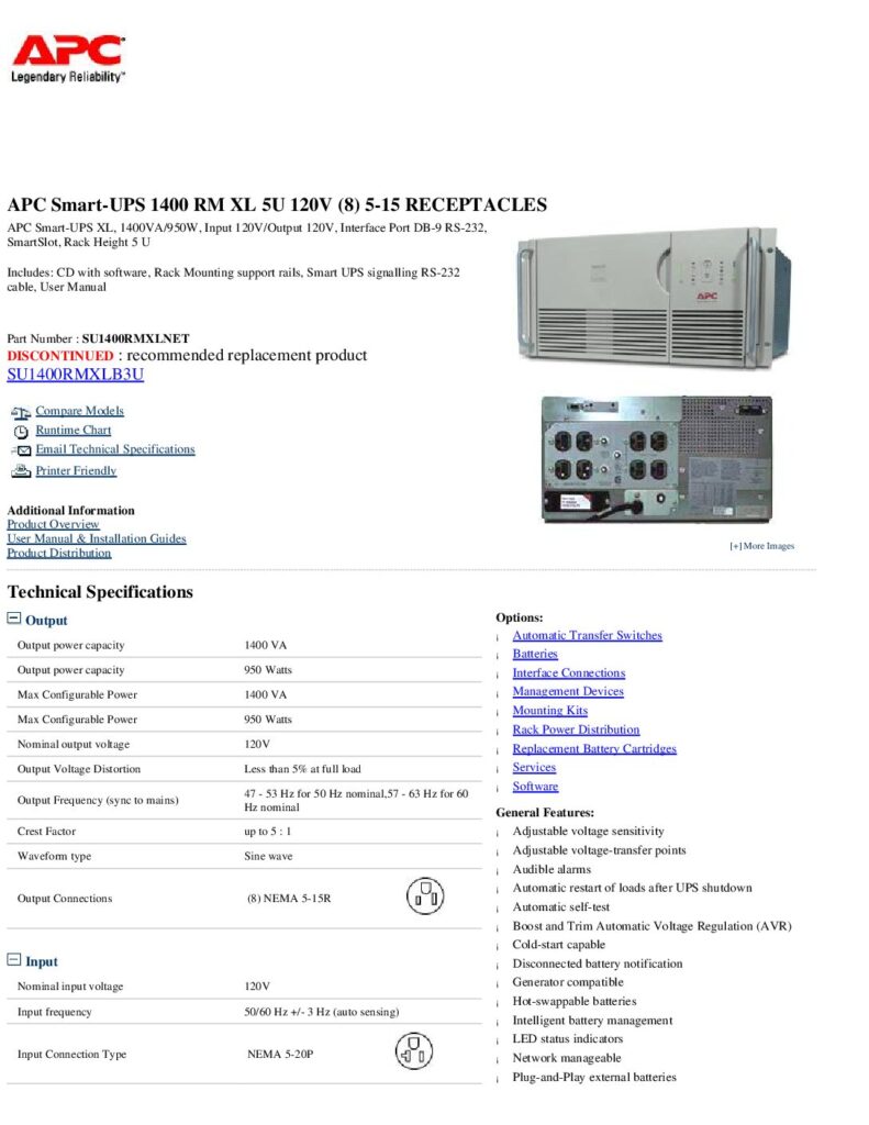 thumbnail of APC Smart-UPS 1400 – SU1400RMXLNET-5U datasheet