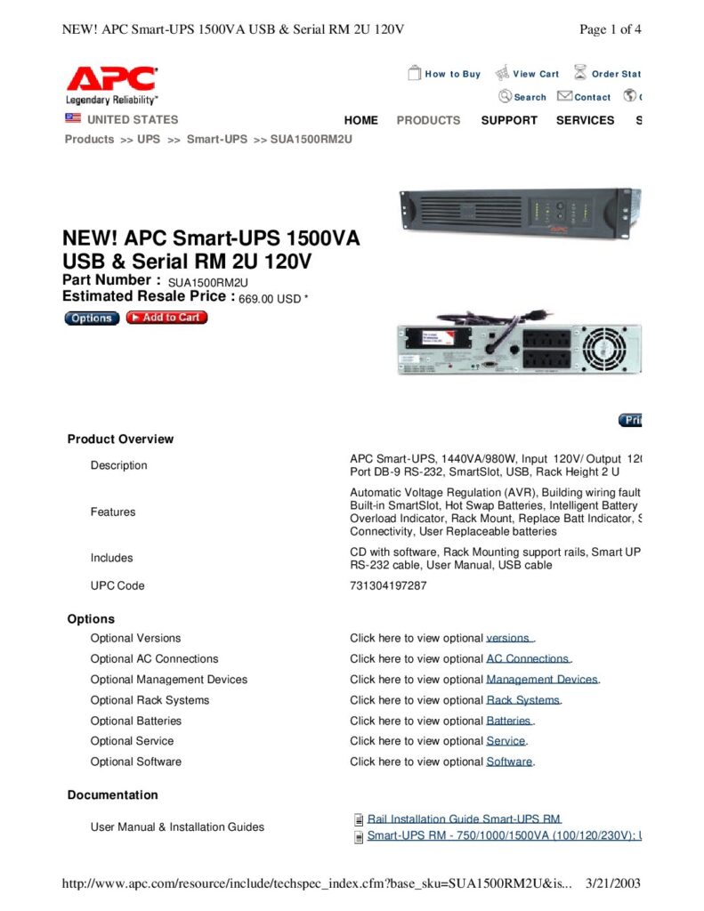 thumbnail of APC Smart-UPS 1500 SUA1500RM2U