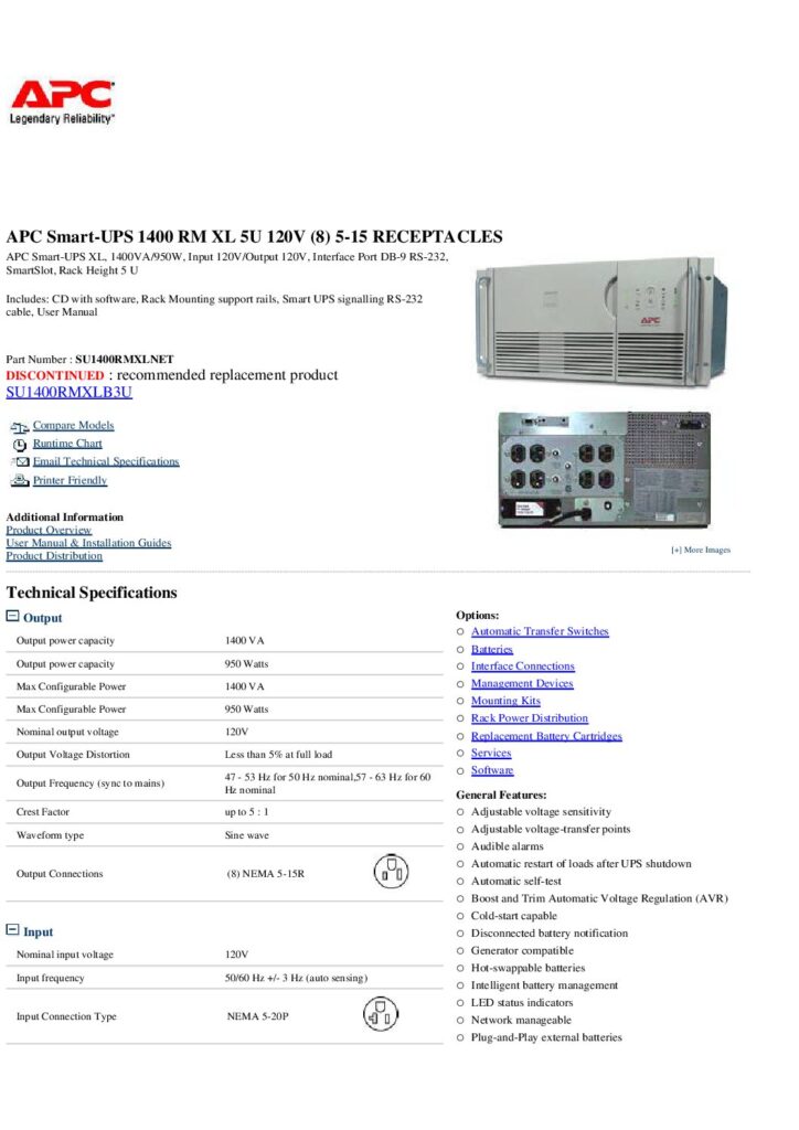 thumbnail of APC Smart-UPS SU1400RMXLNET-datasheet