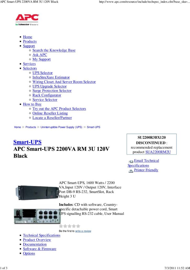 thumbnail of APC Smart-UPS SU2200R3BX120 Specifications