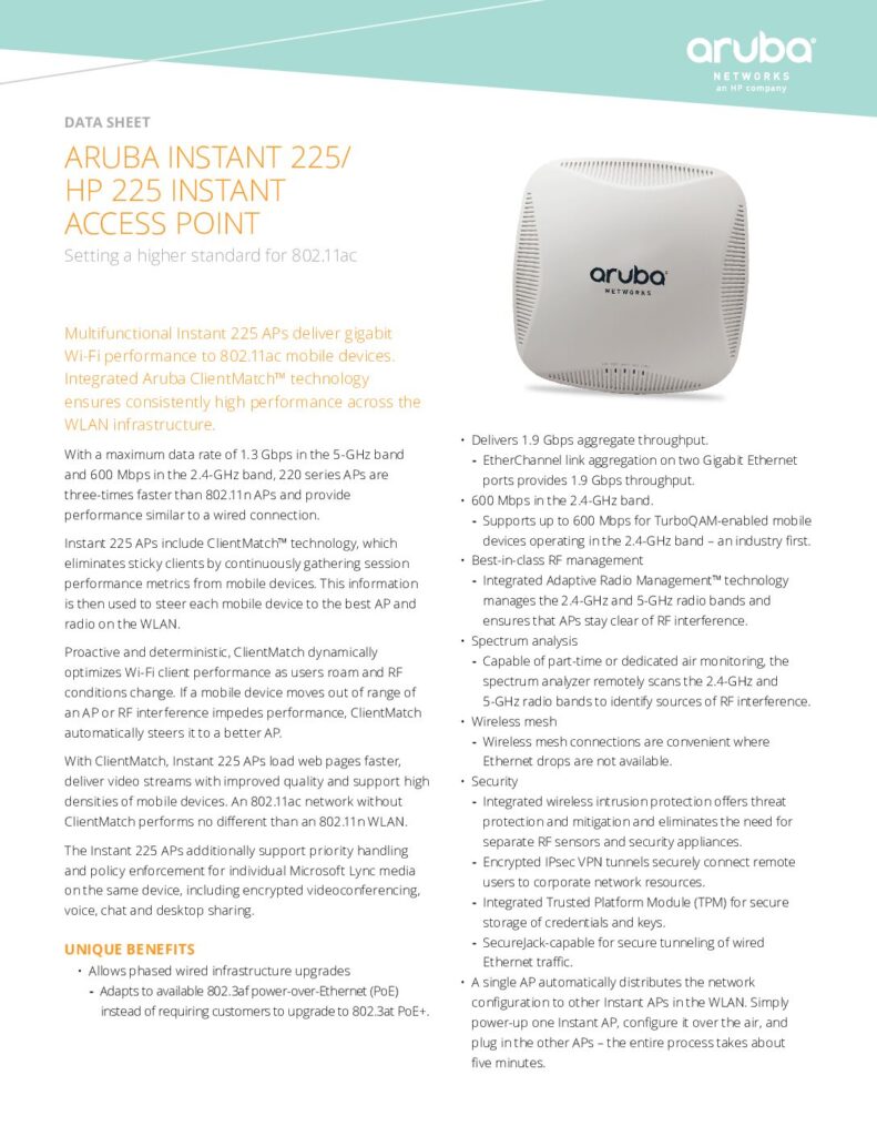 thumbnail of Aruba 225 Instant Access Point