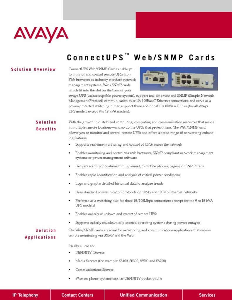 thumbnail of Avaya – Powerware Connect-UPS Web SNMP Cards
