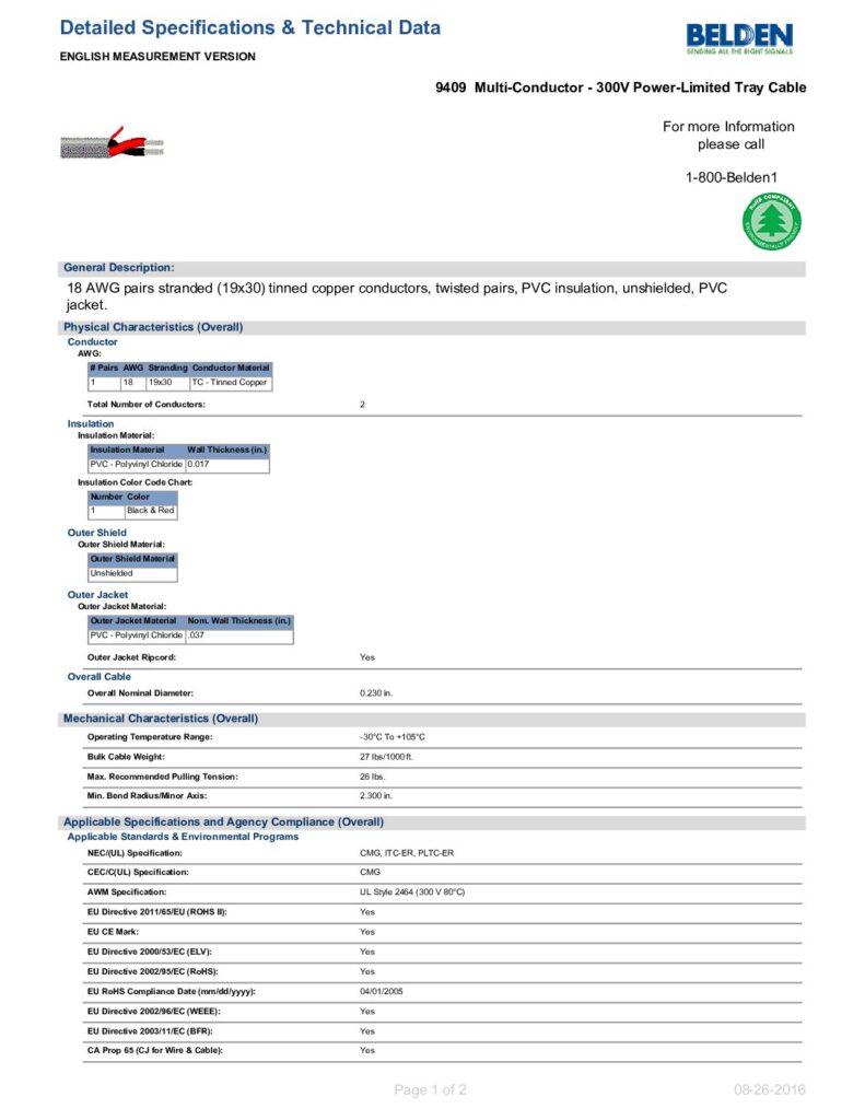 thumbnail of Belden 9409 specifications