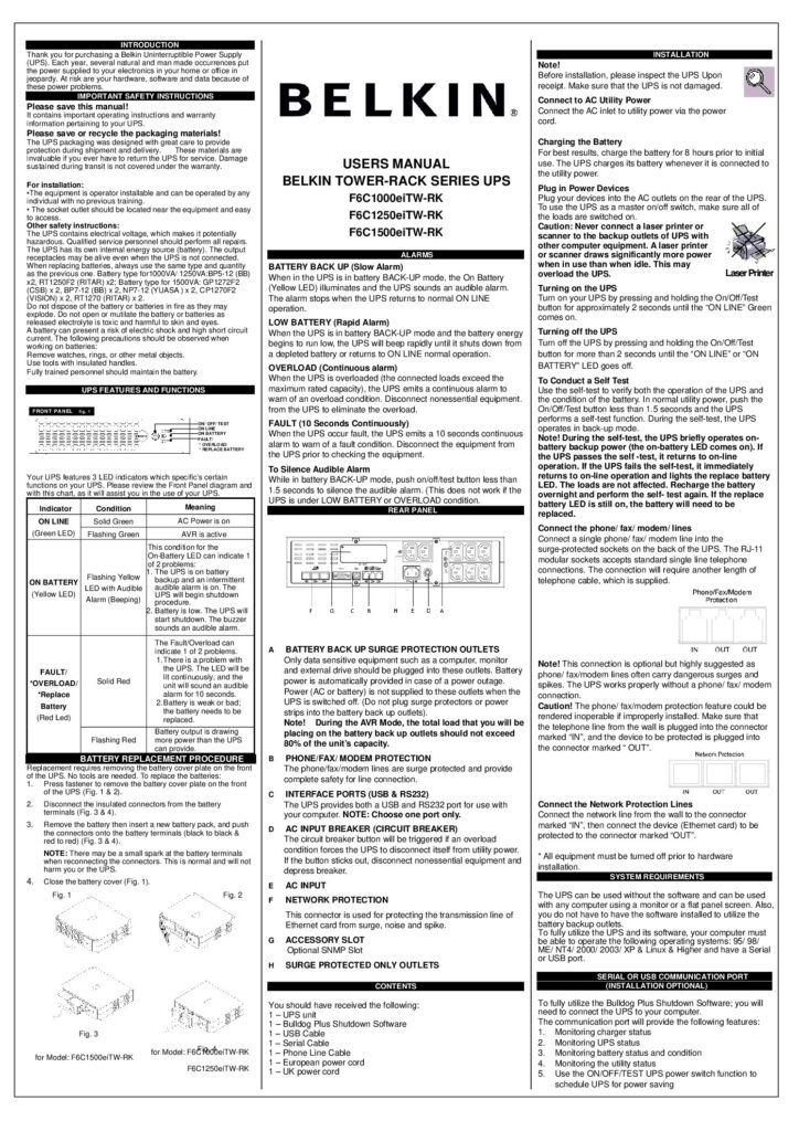 thumbnail of Belkin F6C1500-TW-RK UPS Manual