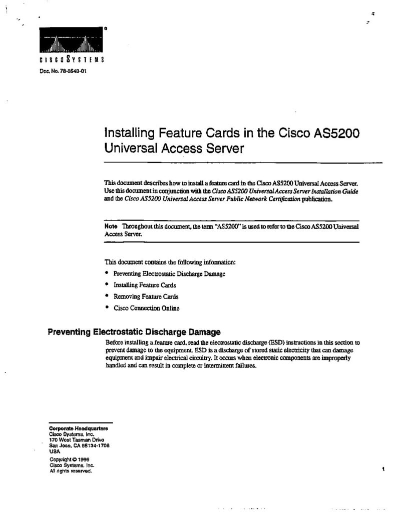 thumbnail of Cisco AS5200 Installing Feature Cards in the Universal Access Server