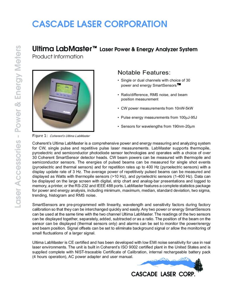 thumbnail of Coherent Ultima LabMaster™ Laser Power _ Energy Analyzer