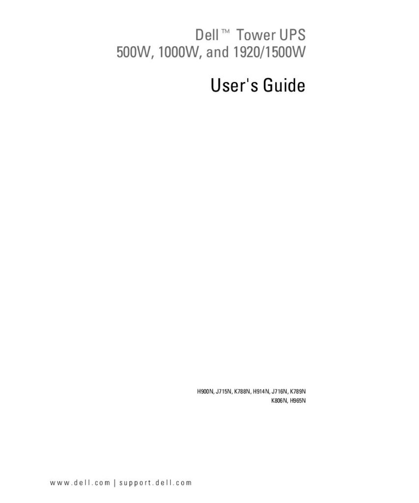 thumbnail of Dell Line Interactive Tower UPS 1000t Users Guide En-us