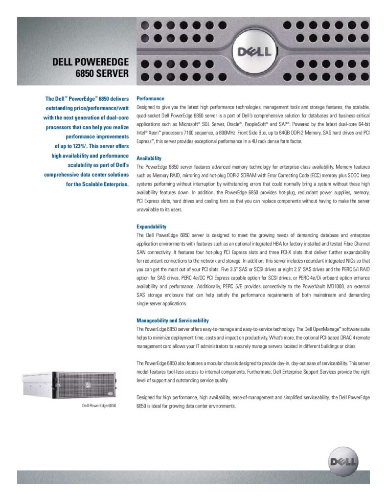 thumbnail of Dell PowerEdge 6850 Specs