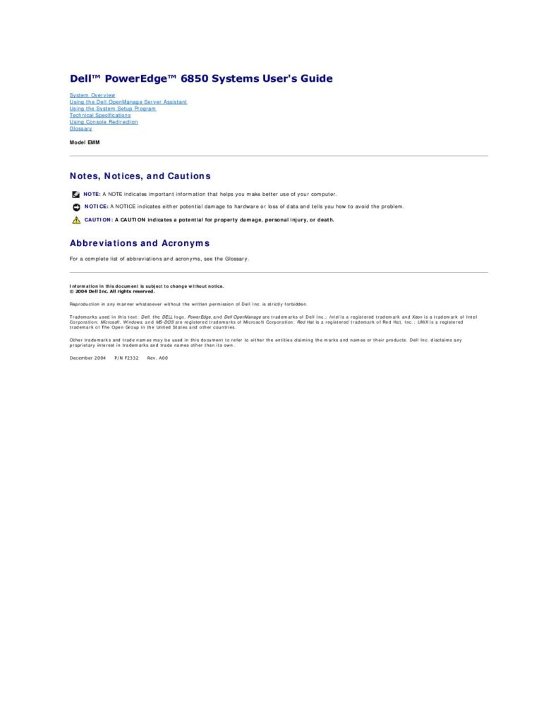 thumbnail of Dell PowerEdge 6850 System User Guide
