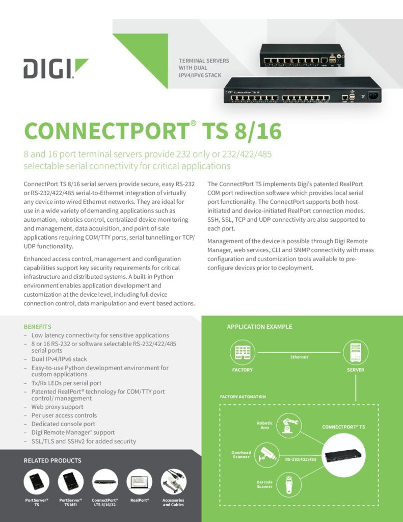 thumbnail of Digi ConnectPort TS16 Specs