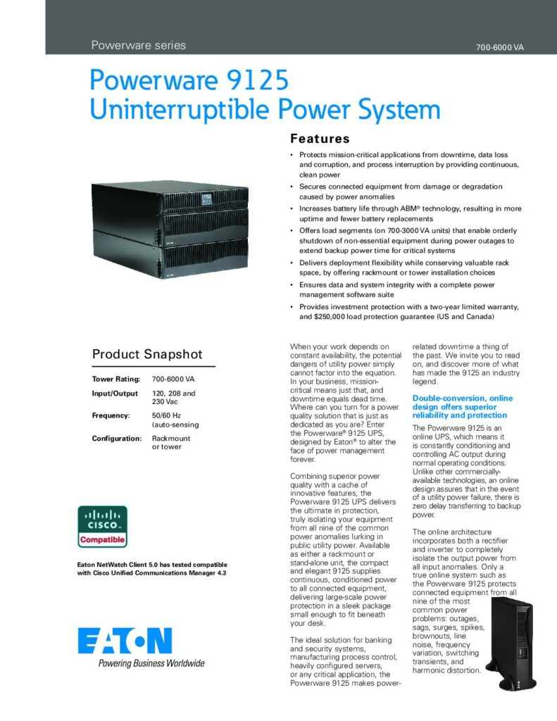 thumbnail of Eaton PowerWare 9125 UPS Systems