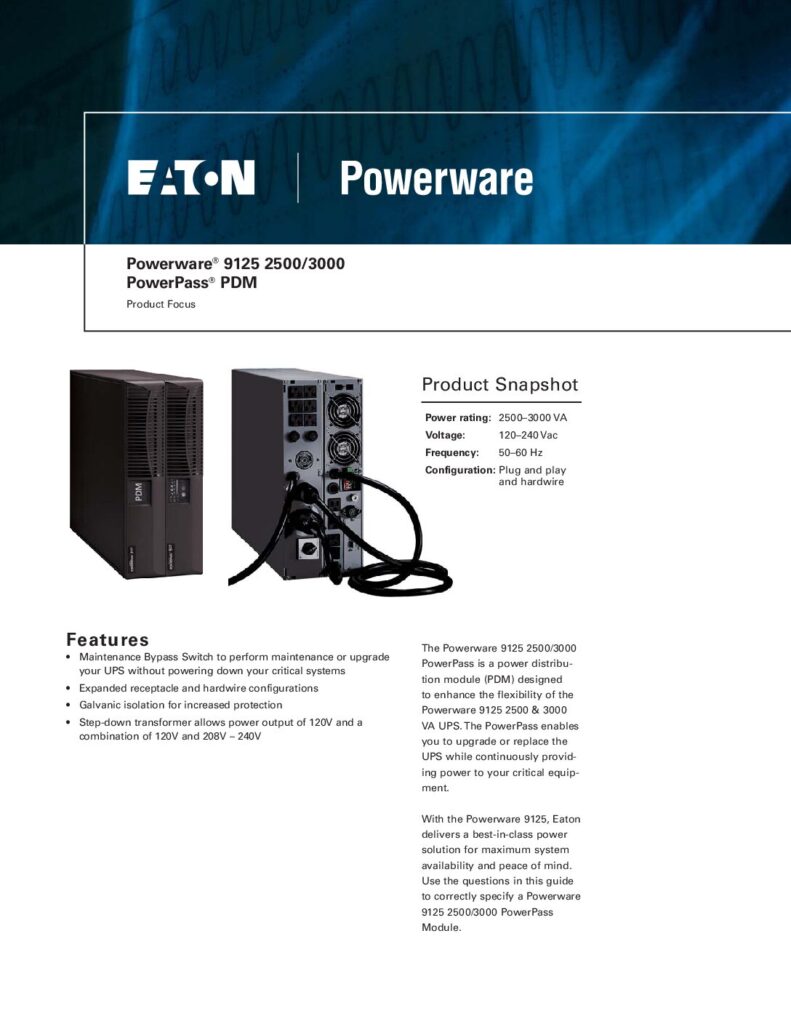 thumbnail of Eaton Powerware 9125 Powerpass PDM P2FXA_Aug2007