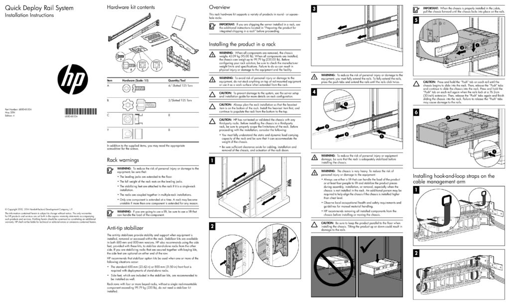 thumbnail of HP ProLiant DL580 G5 G6 G7 HPE Quick Deploy Rail System Installation Instructions
