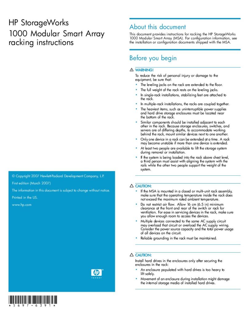 thumbnail of HP StorageWorks 1000 Rack Instructions