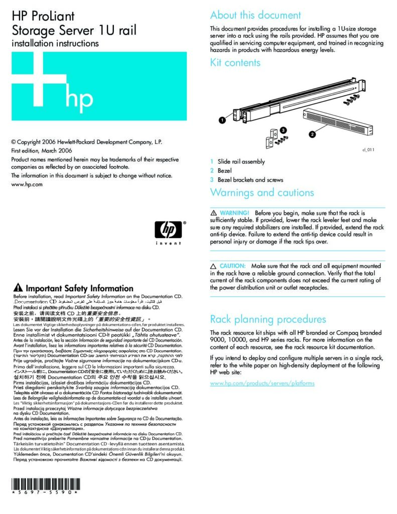 thumbnail of HPE ProLiant Storage Server 1U Rail Installation Instructions
