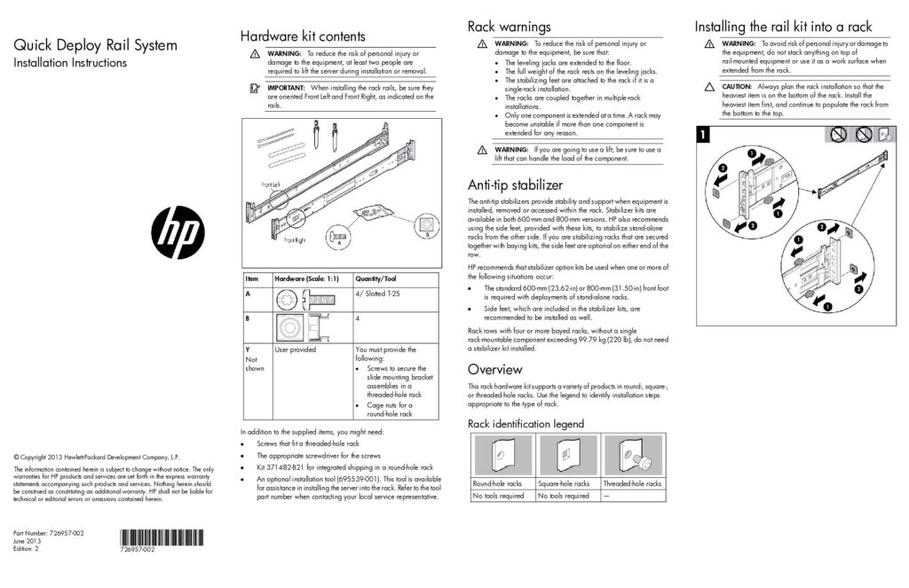thumbnail of HPE Quick Depkloy 2U Rail System