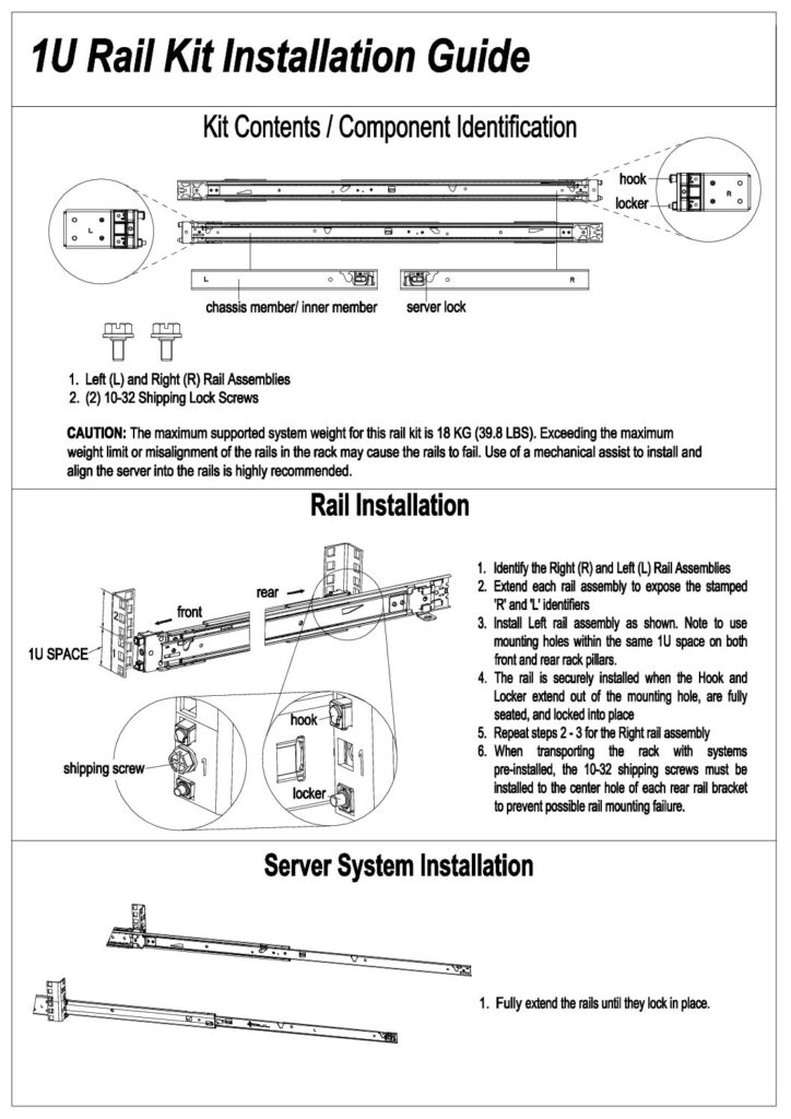 thumbnail of Intel R1000 R2000 Server 1U Rack Mount Rails 400-00113 400-00114 Install Guide
