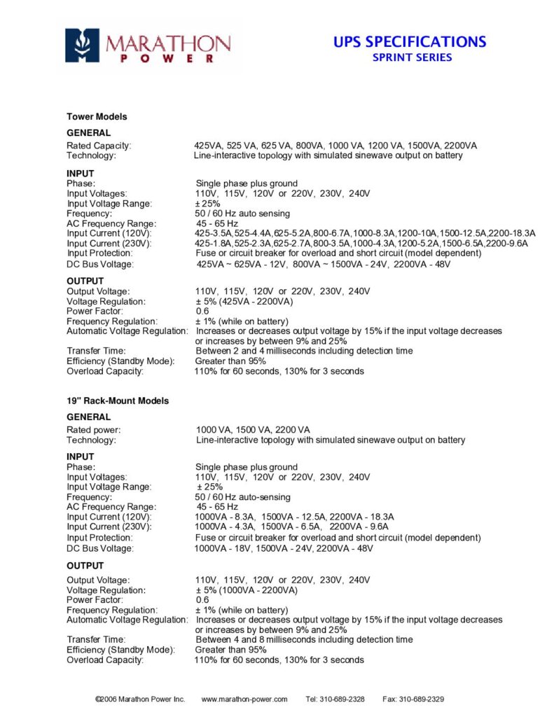 thumbnail of Marathon Power UPS_Sprint_Specifications