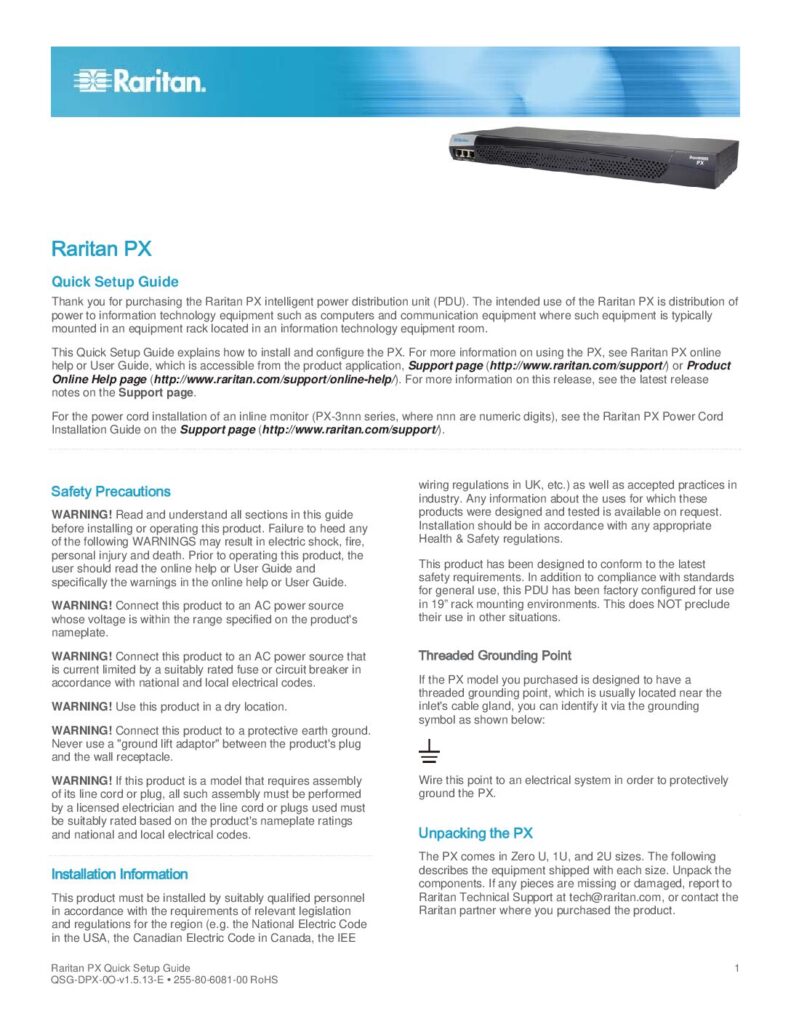 thumbnail of Raritan DPX Quick Setup Guide QSG-DPX-0O-v1.5.13-E