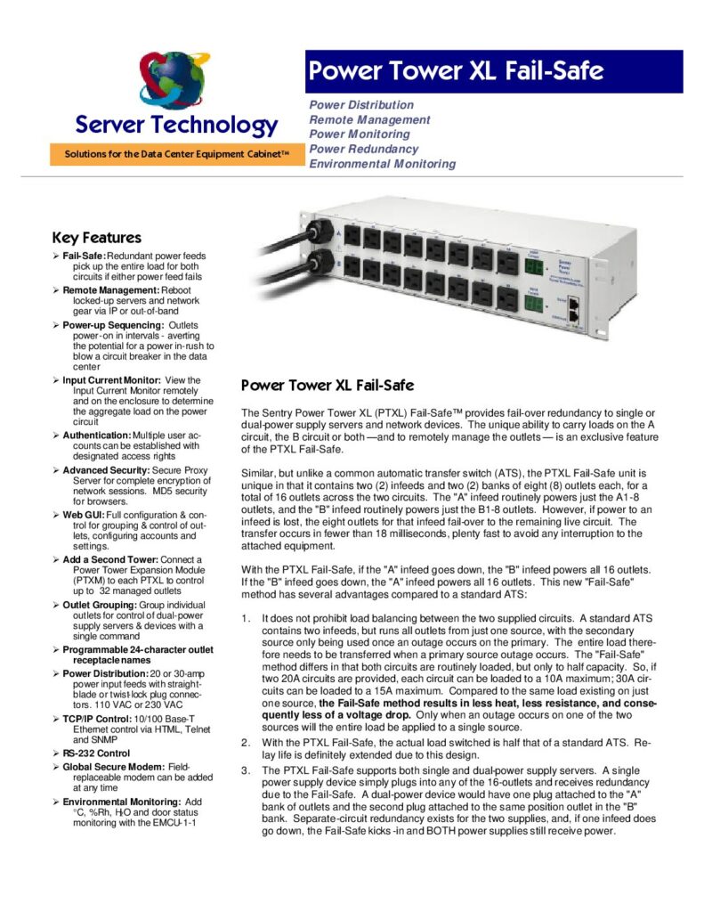 thumbnail of Server Tech Power Tower XL Fail-Safe PDU