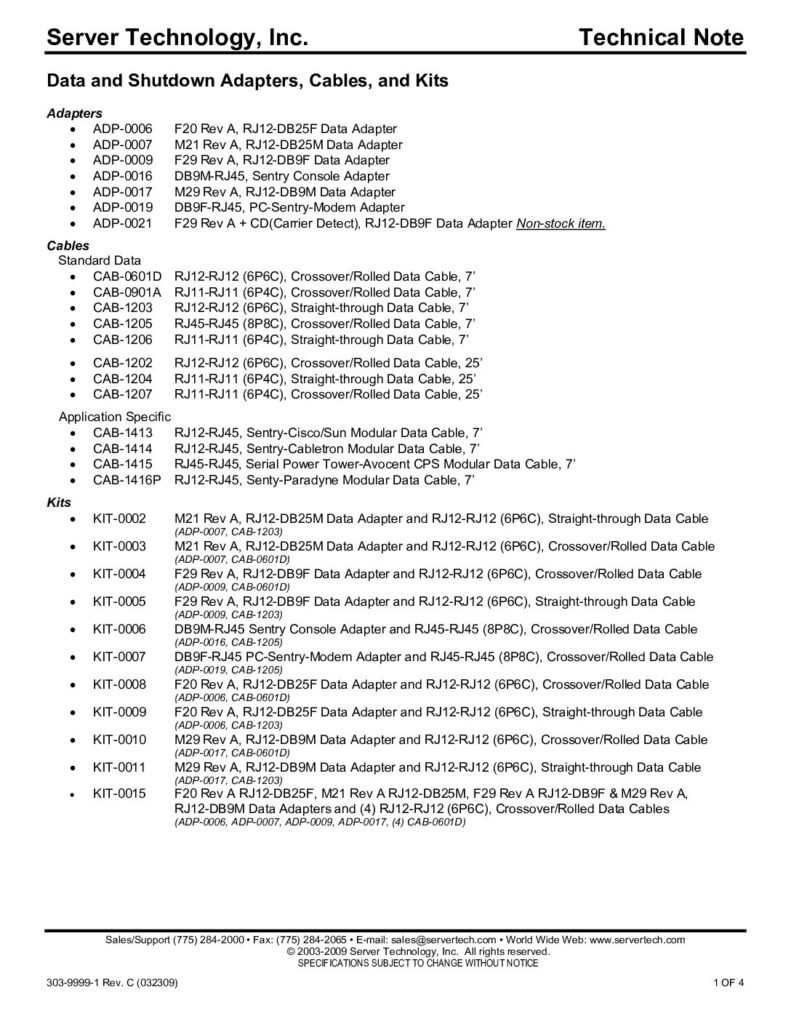thumbnail of Server Tech Technical Note – Data Cables and Adapters