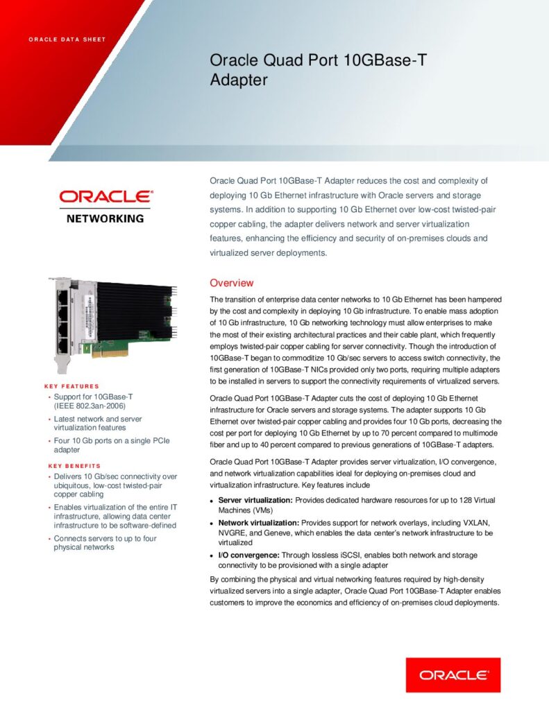 thumbnail of Sun Oracle Quad Port 10GBase-T Adapter 8209488
