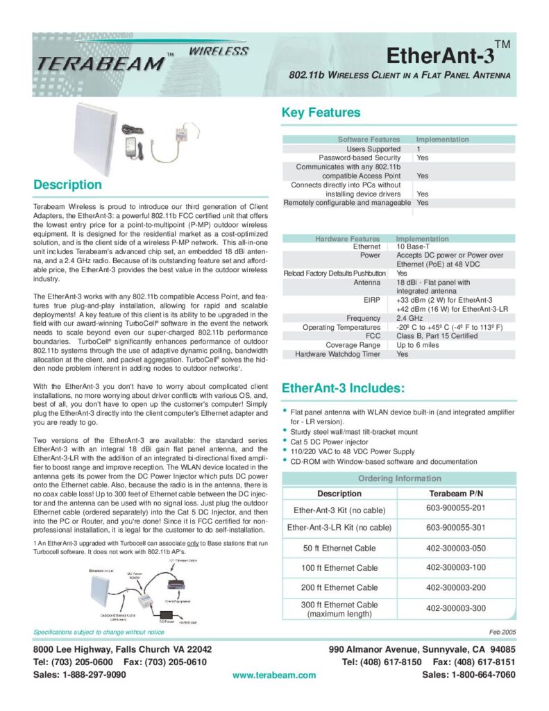 thumbnail of Terabeam EtherAntIII Specs