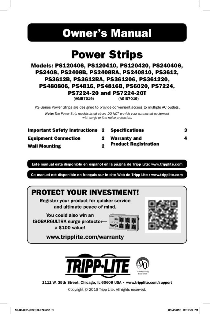 thumbnail of Tripp Lite Power Strip Owner_s Manual