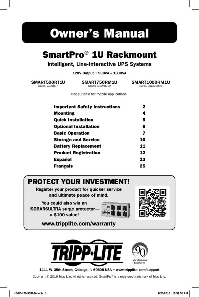 thumbnail of Tripp Lite Smart500RT1U Owners Manual