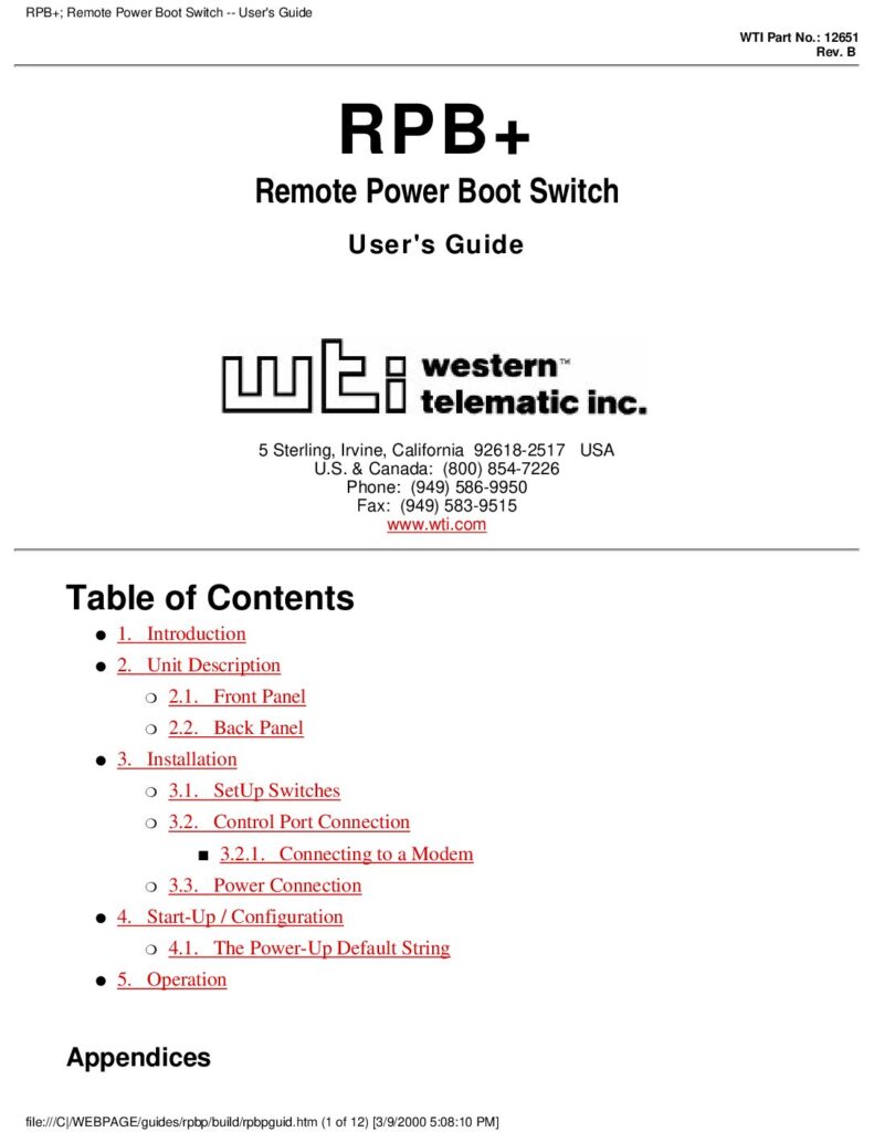 thumbnail of WTI RPB+ User Guide