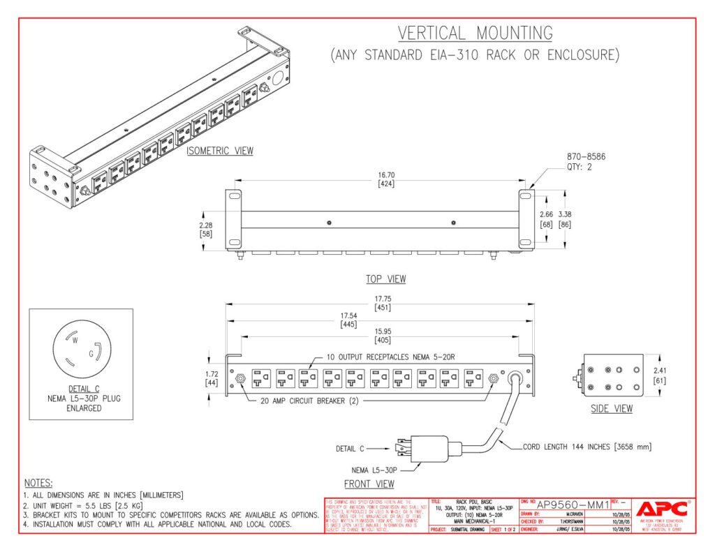 thumbnail of APC AP9560 Rack PDU – Basic Main Mechanical Vertical Mounting Brackets