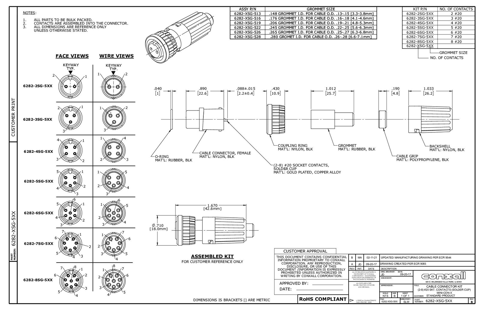 Switchcraft Conxall 4-Pin Circular Connector Plug Assembly 6282-4SG-519 (NOB)