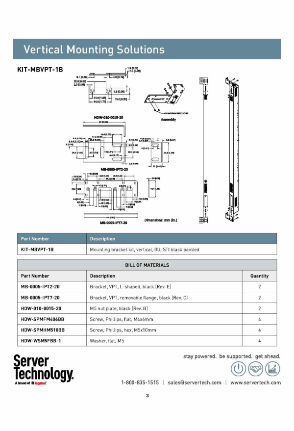 Server Tech Mounting_Solutions Server Technology PDU Vertical Mounting Brackets Black MB-0005-IPT7-20