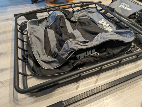 Thule Canyon XT Roof Basket Black 859002859XT with Cargo Net & Cargo Bag (7) Thule Canyon XT Roof Basket Black 859002/859XT with Cargo Net & Cargo Bag