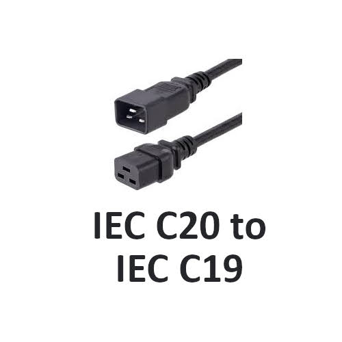 C19 to C20 Volex (Qty 5) AC Extension Power Cables IEC C19 to C20 2 Feet 16A 250V 14AWG Black E62405