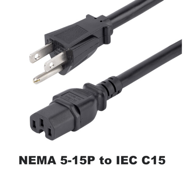 Cable_connector_NEMA_5-15p_to_IEC_C15 Cisco Volex IEC C15 to NEMA 5-15P 8 Feet AC Power Cables 13A 125V 16AWG Black 72-0770-01
