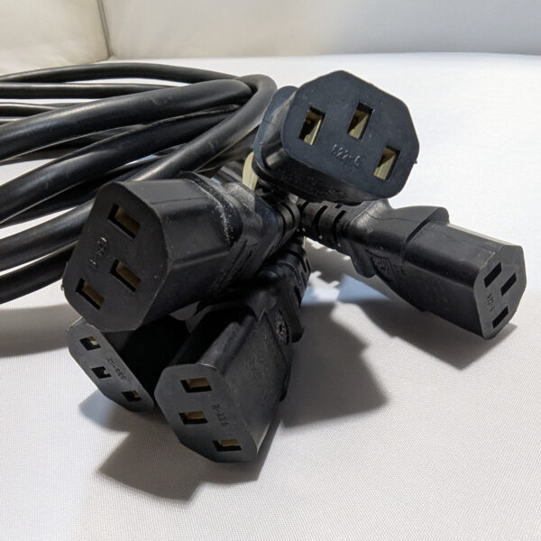 Well Shin (QTY 5) E115330 AC Extension Power Cords 10A 250V 18 AWG 3 Feet IEC C13 to C14